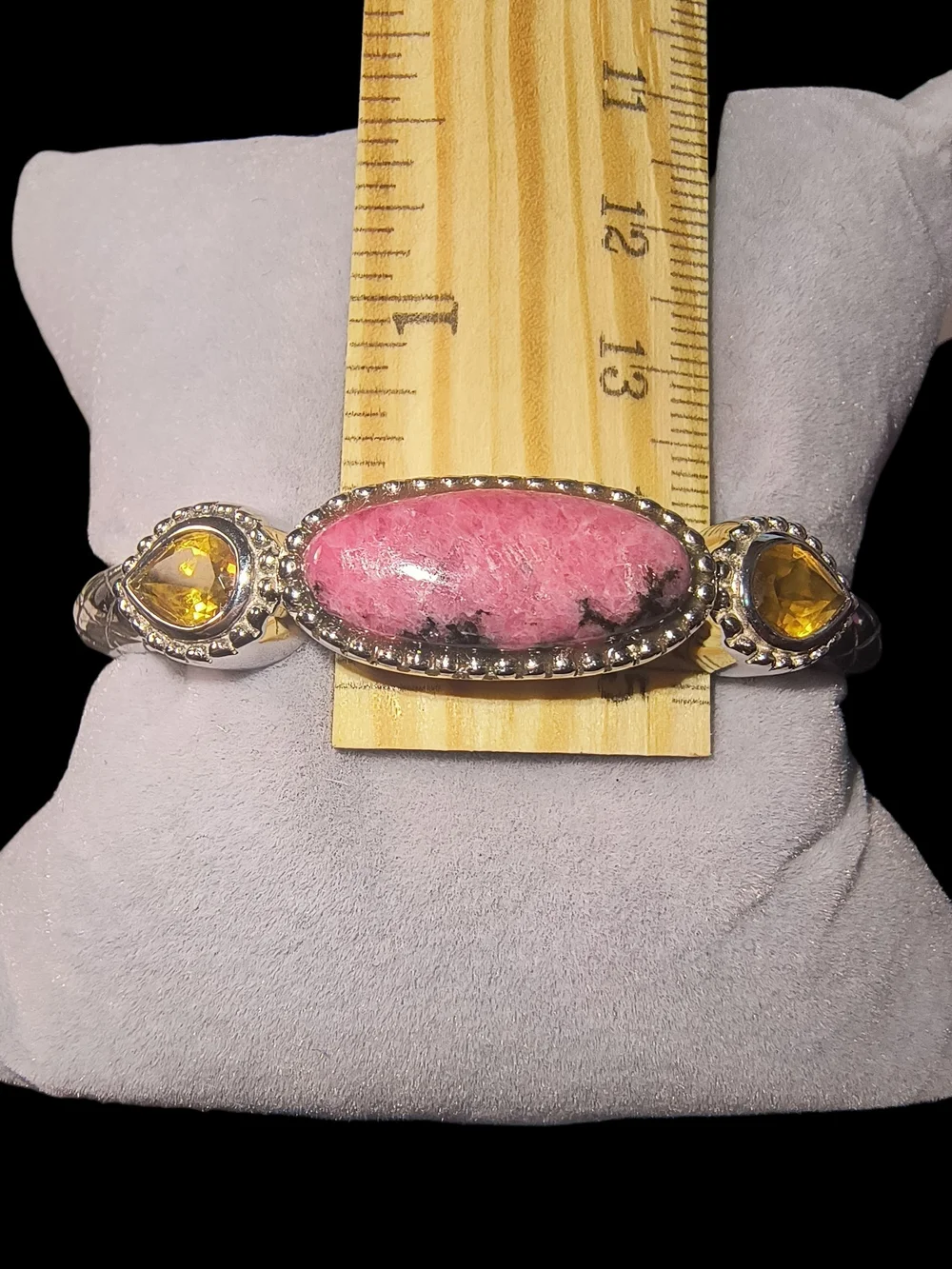 Sterling Silver, Rhodonite and Yellow Citrine Gemstone Cuff Bracelet Brand New
